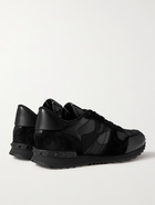 VALENTINO - Valentino Garavani Rockrunner Camouflage Suede and Leather-Trimmed Canvas Sneakers - Black