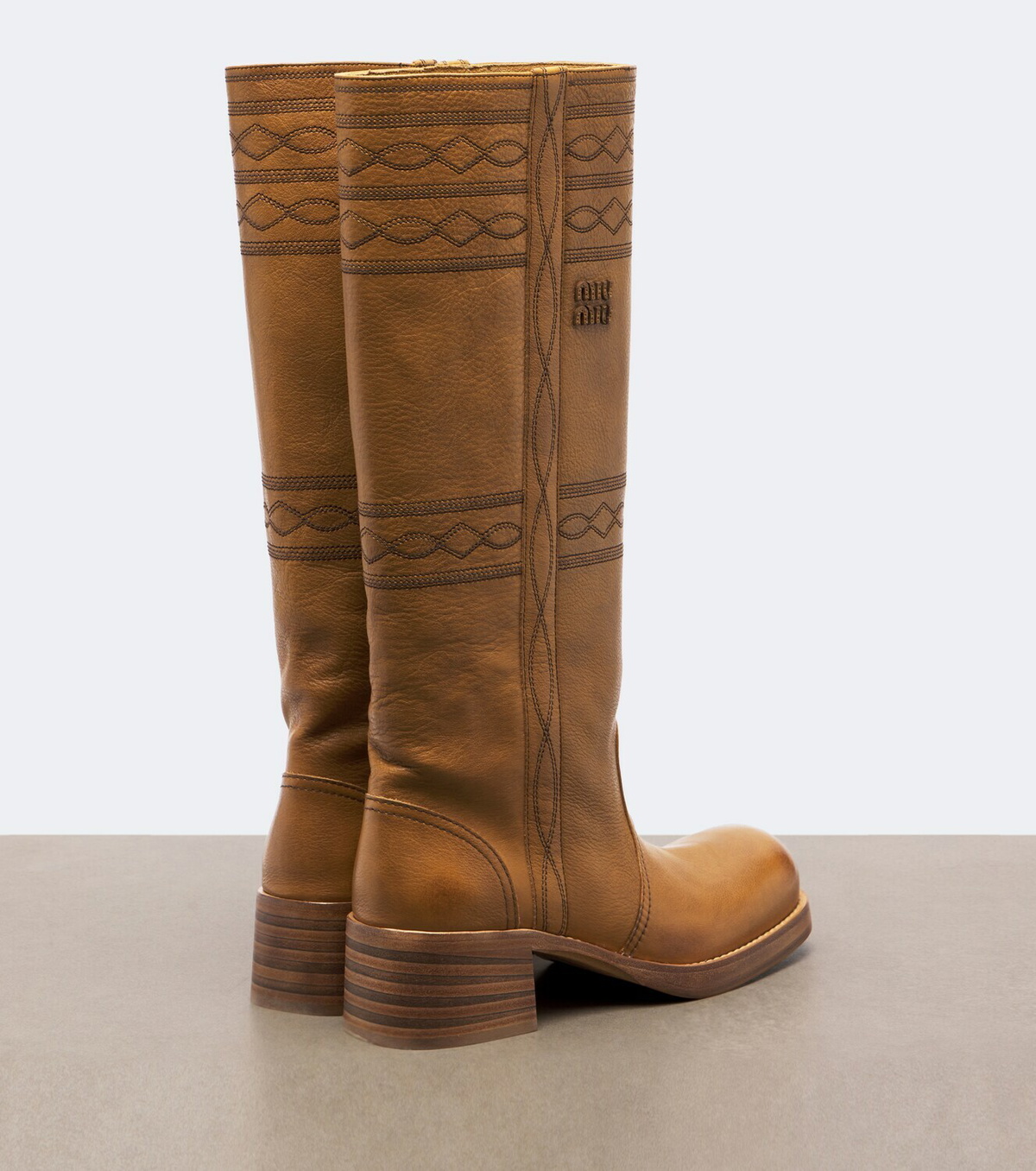 Miu Miu Embroidered leather knee-high boots