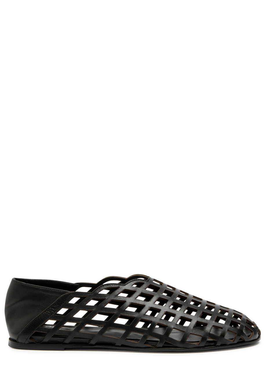 Gia Borghini Peek-a-boo Leather Ballerina Flats Black