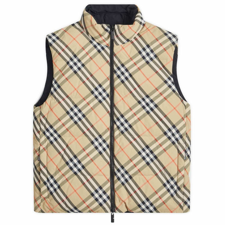 Photo: Burberry Men's Nylon Check Puffer Gilet in Sand Ip Check