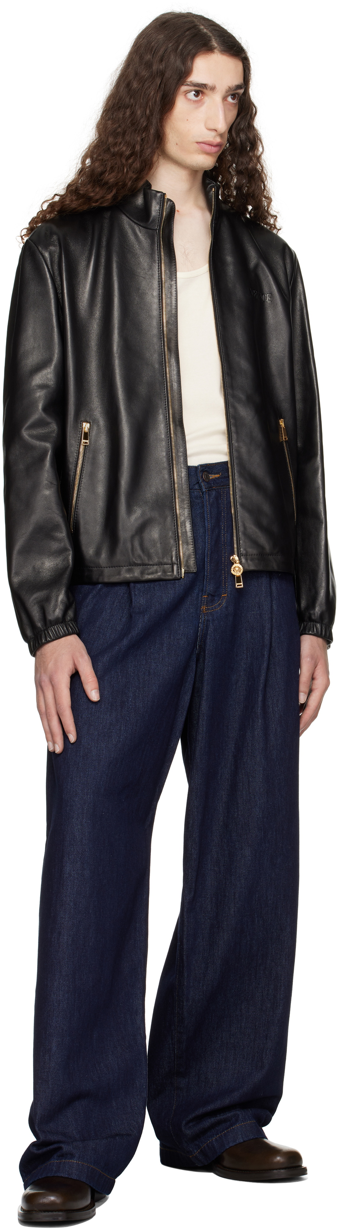 Versace Black Plongé Leather Jacket