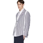 Thom Browne Navy and White Unconstructed Patch Pocket Blazer