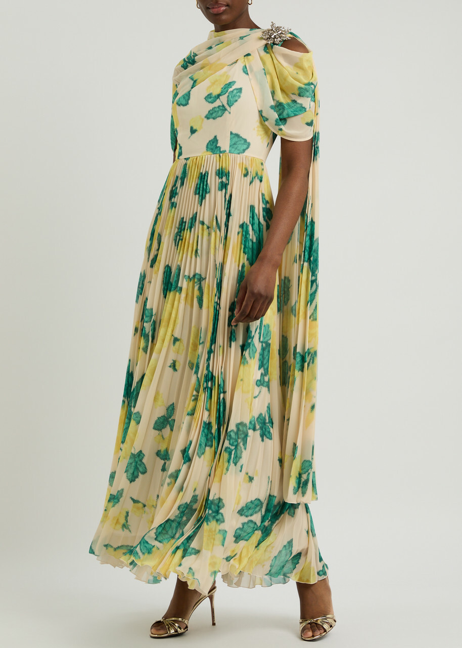 Huishan Zhang Alara Floral-print Chiffon Maxi Dress Yellow
