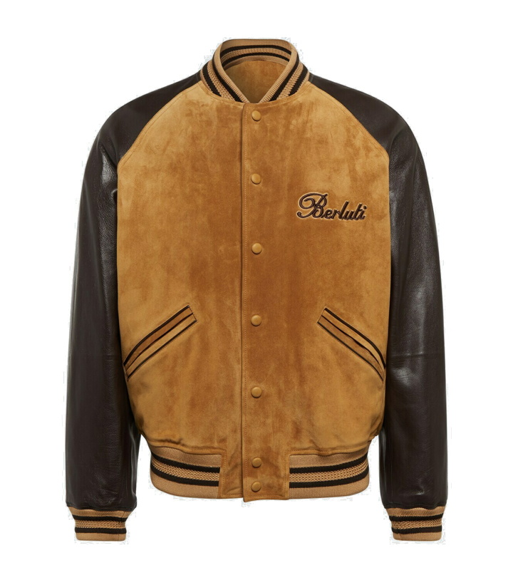 Photo: Berluti Leather-paneled suede varsity jacket