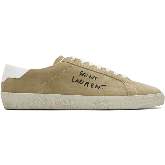 Photo: Saint Laurent Beige Suede Writing Logo Sneakers