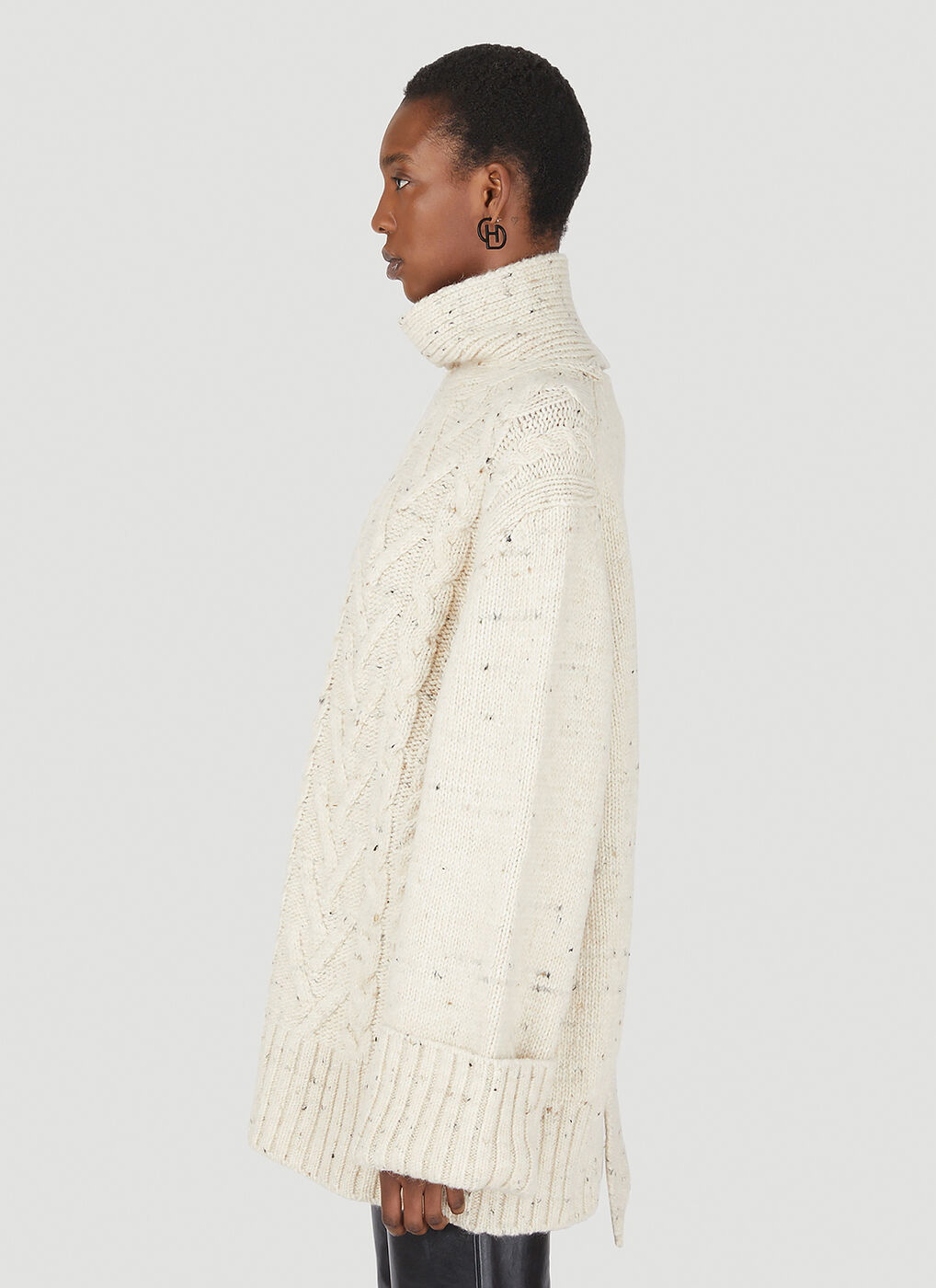 Y.A.S ribbed knitted sweater with attached scarf detail in cream