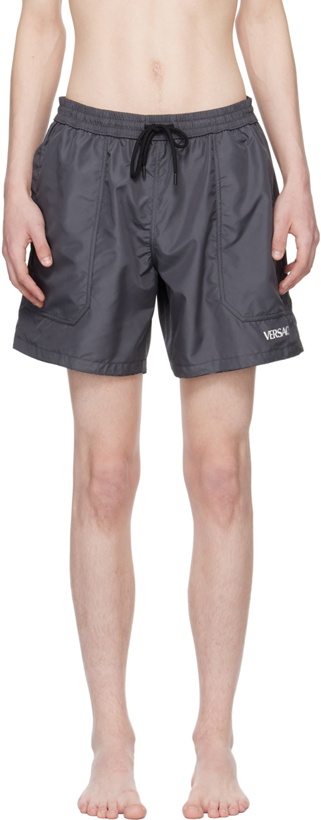 Photo: Versace Underwear Gray Barocco Reversible Swim Shorts