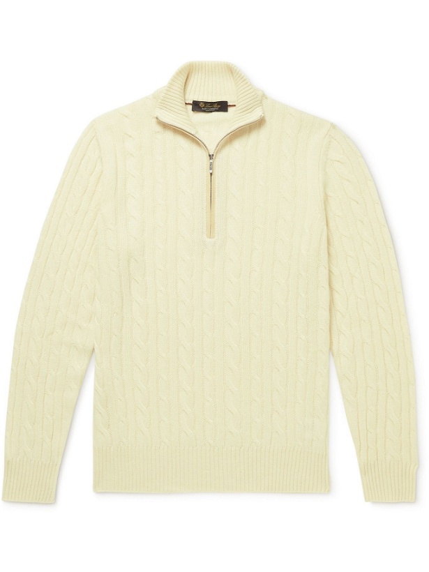 Photo: Loro Piana - Suede-Trimmed Cable-Knit Baby Cashmere Half-Zip Sweater - Neutrals