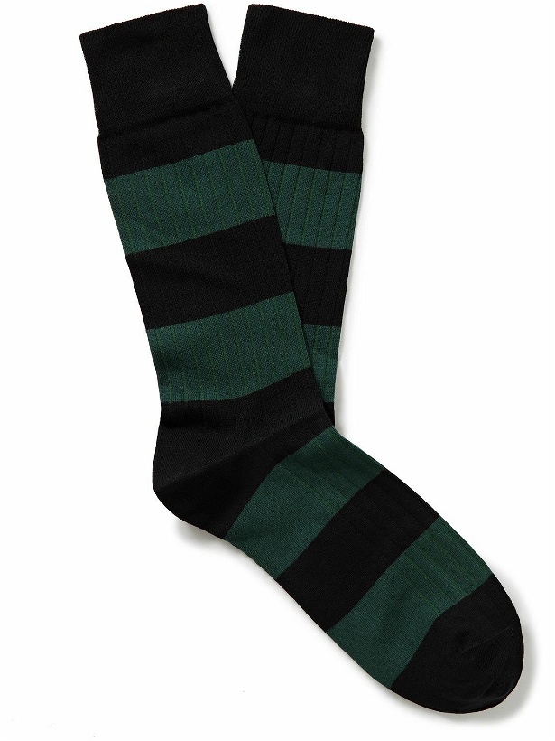 Photo: Corgi - Striped Ribbed Cotton-Blend Socks - Green