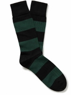 Corgi - Striped Ribbed Cotton-Blend Socks - Green