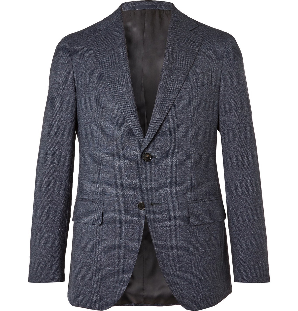 Caruso Slim Fit Prince of Wales Checked Wool Suit Jacket Blue