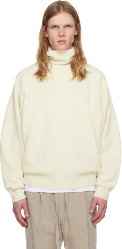 Photo: Fear of God Off-White Wool Split High Neck Sweater