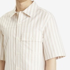 Maison Kitsuné Men's Short Sleeve Handwriting Overshirt in Cork Stripe