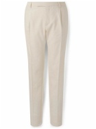 Lardini - Tapered Pleated Linen and Wool-Blend Twill Tuxedo Trousers - Neutrals