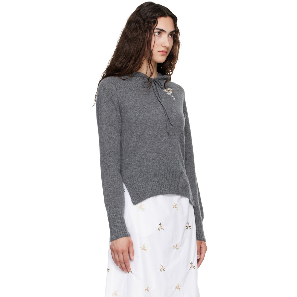 Simone Rocha Gray Embellished Relaxed Cashmere Hoodie