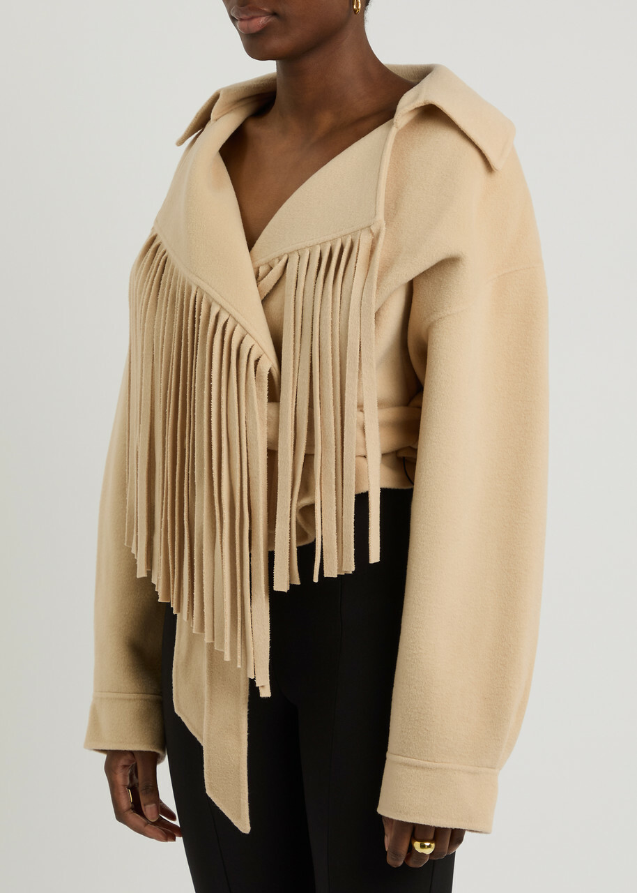 Nanushka Ticia Fringed Wool-blend Jacket Beige