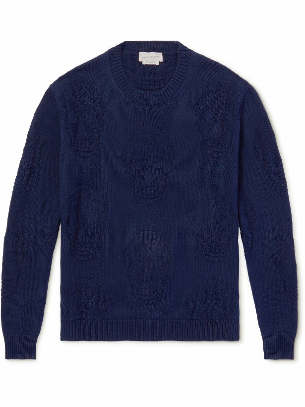 Photo: Alexander McQueen - Skull-Jacquard Knitted Sweater - Blue