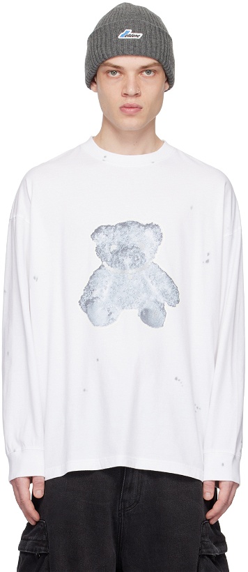Photo: We11done White Pearl Necklace Teddy Print Long Sleeve T-Shirt