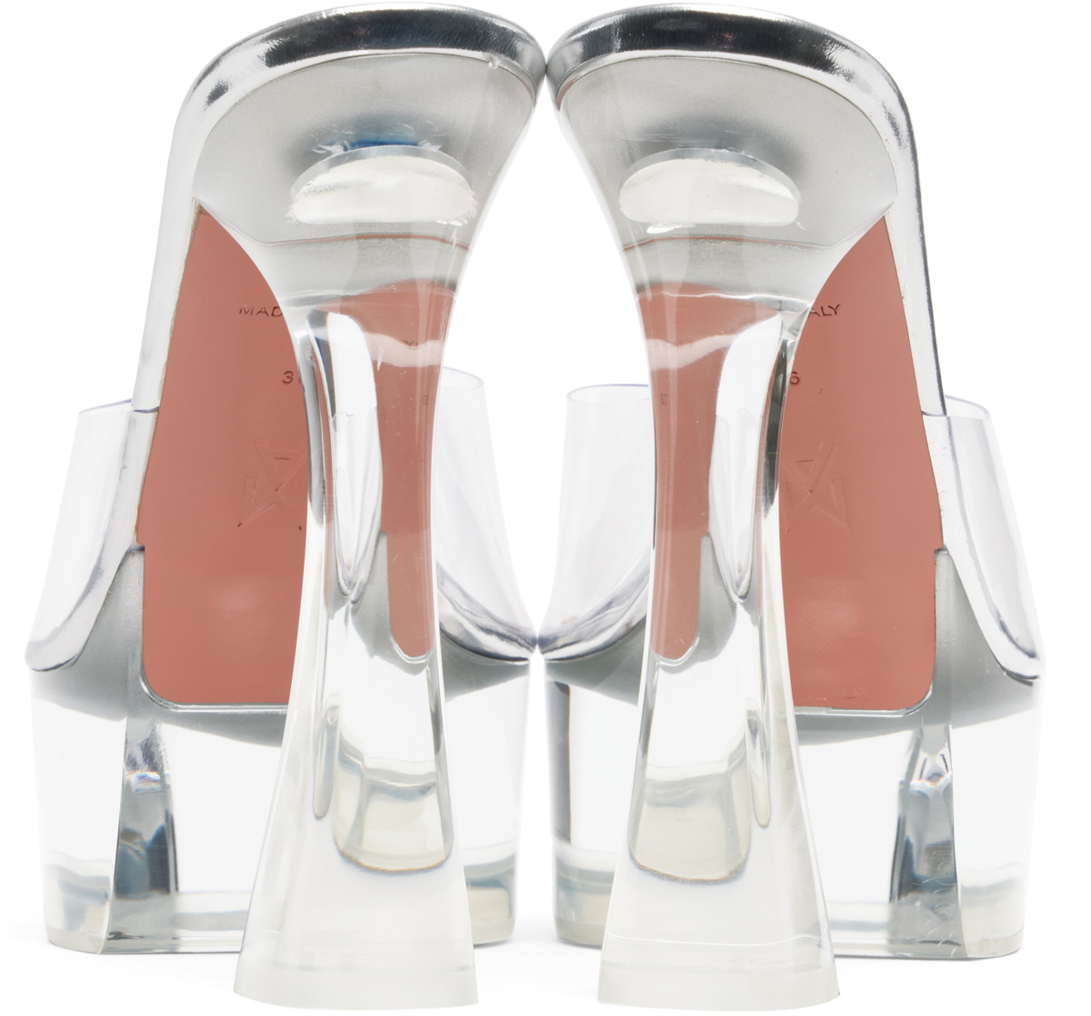 Amina Muaddi Silver Dalida Glass Plateau Heeled Sandals