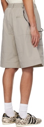 Y-3 Beige Wide Leg Cargo Shorts