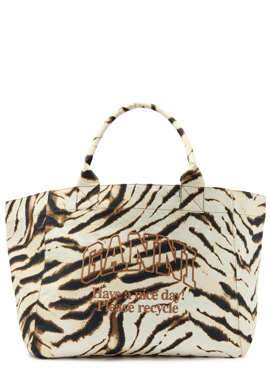 Ganni Printed Xxl Shopper Canvas Tote bag - Cream - One Size