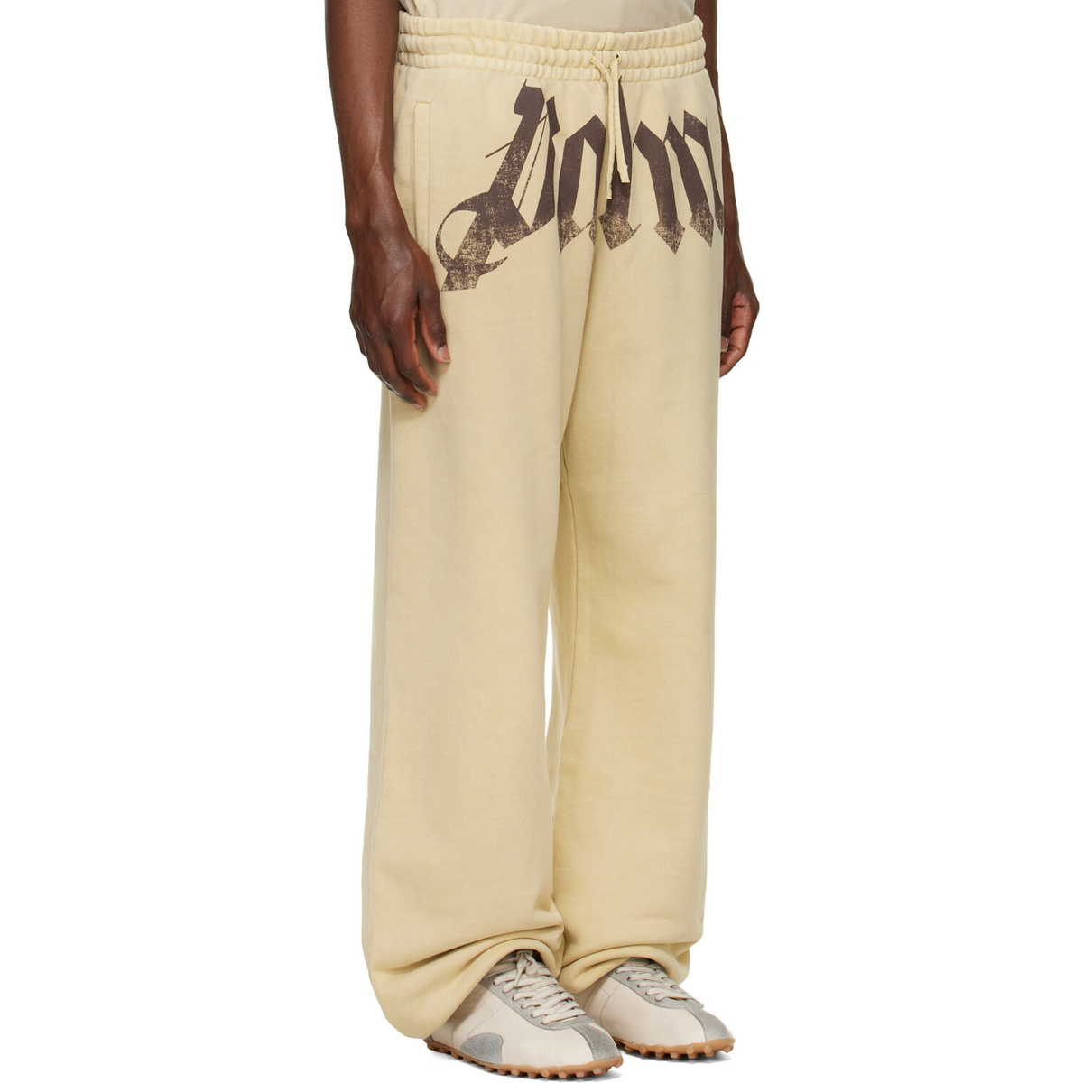 Palm Angels Beige Big Waist Logo Sweatpants