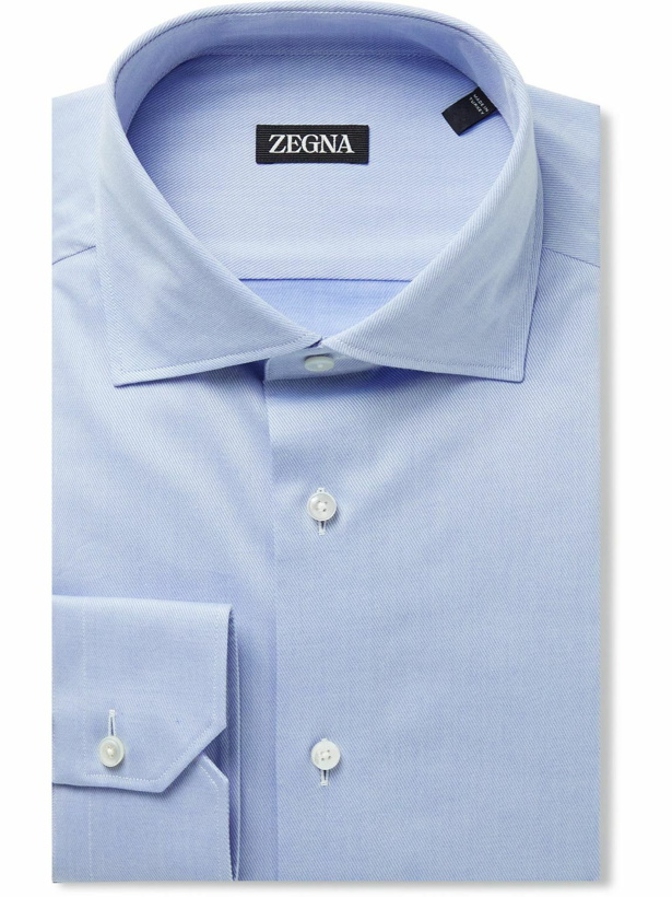 Photo: Zegna - Trofeo Slim-Fit Cutaway-Collar Cotton-Blend Twill Shirt - Blue