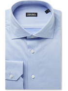Zegna - Trofeo Slim-Fit Cutaway-Collar Cotton-Blend Twill Shirt - Blue