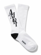 AMIRI - Stack Logo-Jacquard Ribbed Cotton-Blend Socks - White