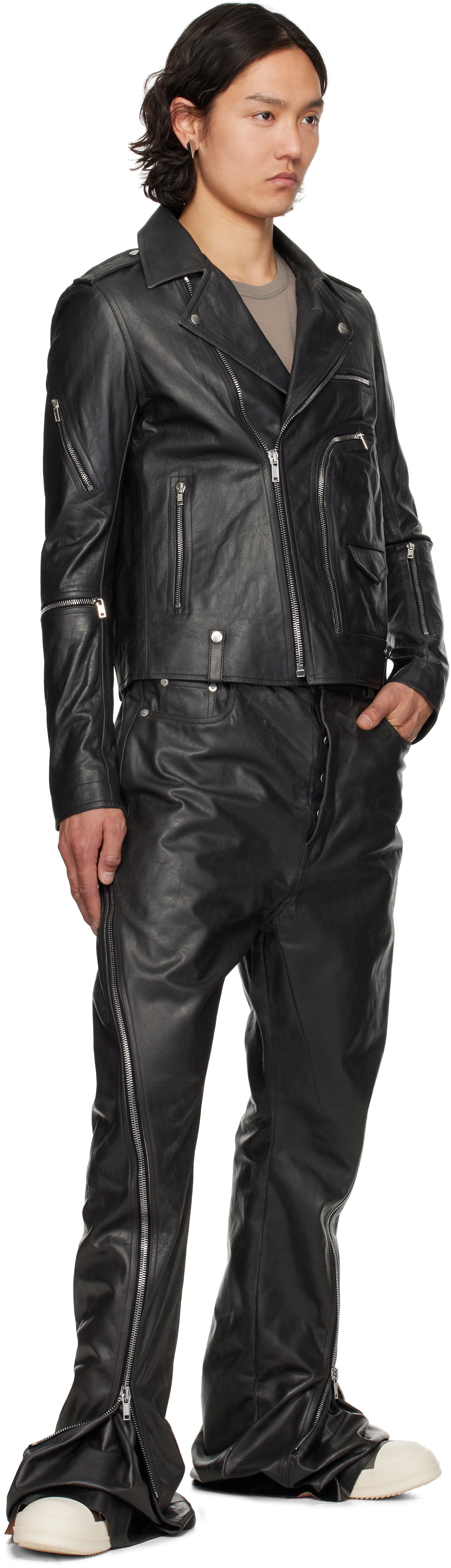ジャケット・アウター Khakis Owen Leather Coat Black Rick Owens Black Hollywood Bauhaus Stooges Leather Jacket