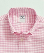 Brooks Brothers Men's Stretch Non-Iron Oxford Button-Down Collar, Gingham Sport Shirt | Pink