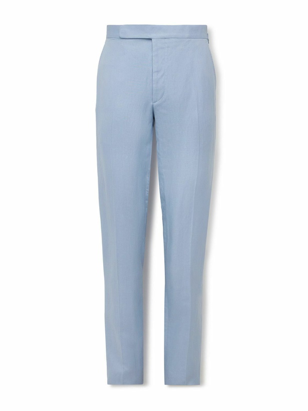 Photo: Ralph Lauren Purple label - Gregory Straight-Leg Silk and Linen-Blend Suit Trousers - Blue