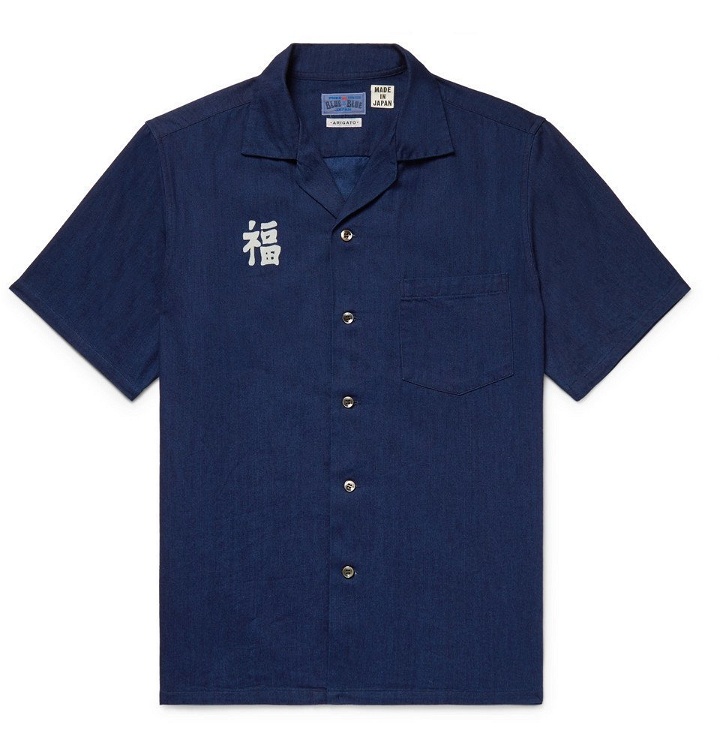 Photo: Blue Blue Japan - Camp-Collar Indigo-Dyed Printed Cotton Shirt - Men - Indigo