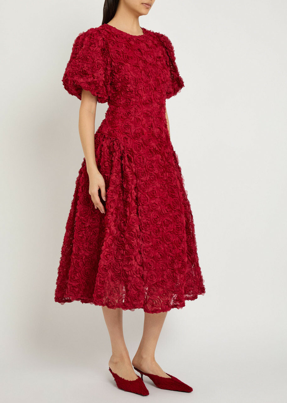Sister Jane Cabaret Floral-appliquéd Tulle Midi Dress Red