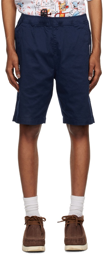 Photo: AAPE by A Bathing Ape Navy Embroidered Shorts