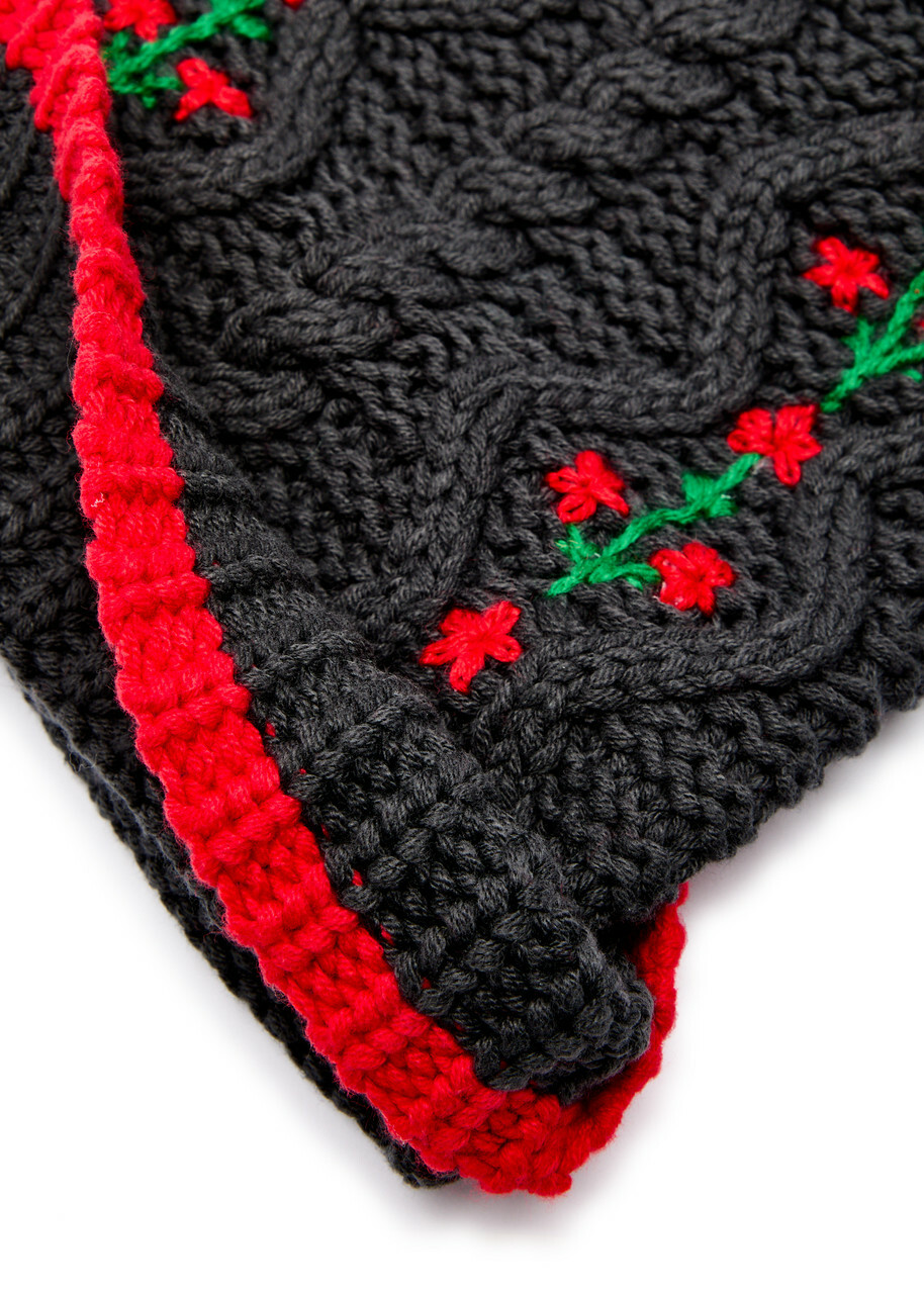 Damson Madder Embroidered Cotton-blend Beanie - Charcoal - One Size