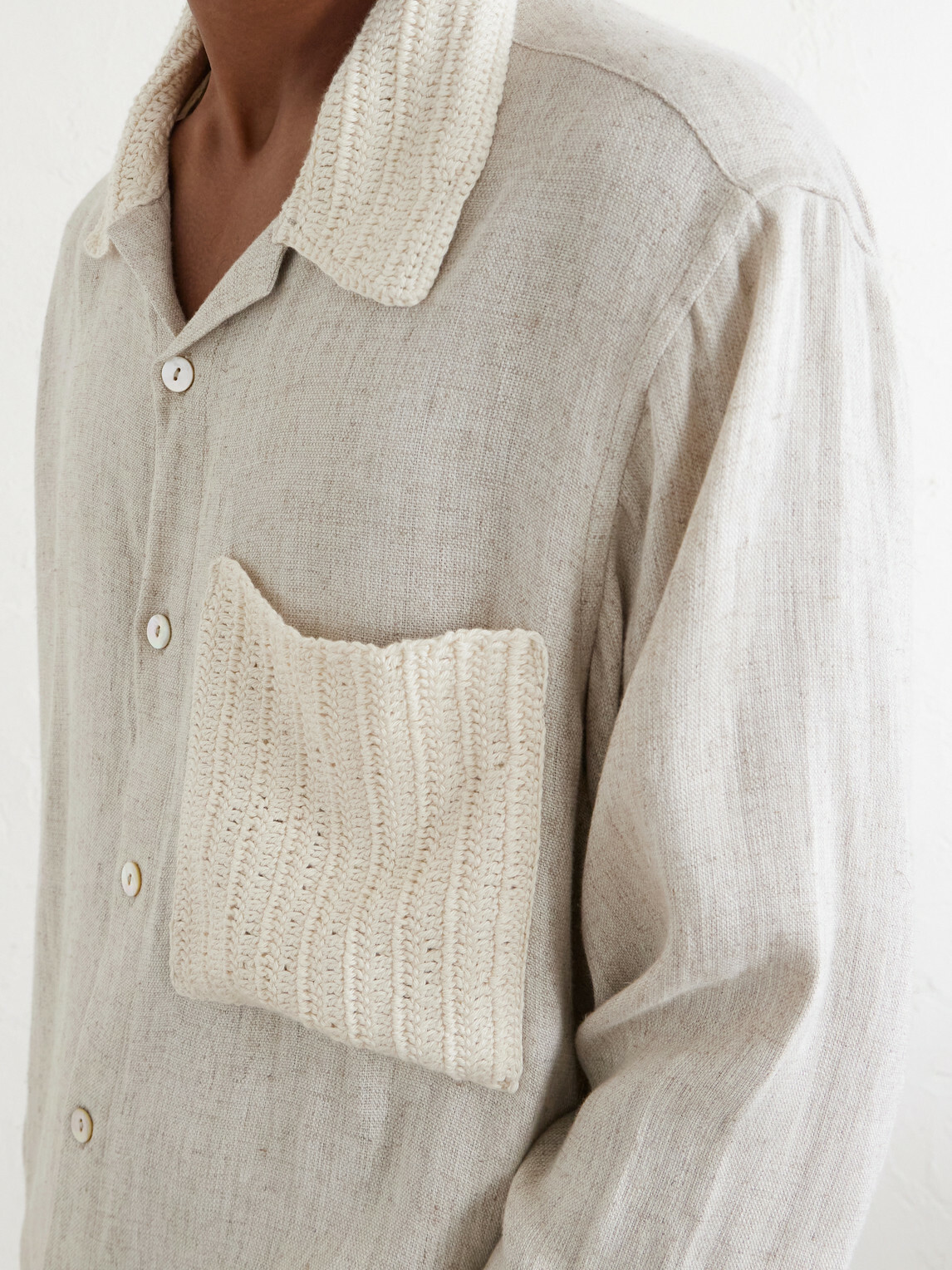 Kartik Research - Crochet-Trimmed Ramie and Cotton-Blend Shirt - Neutrals