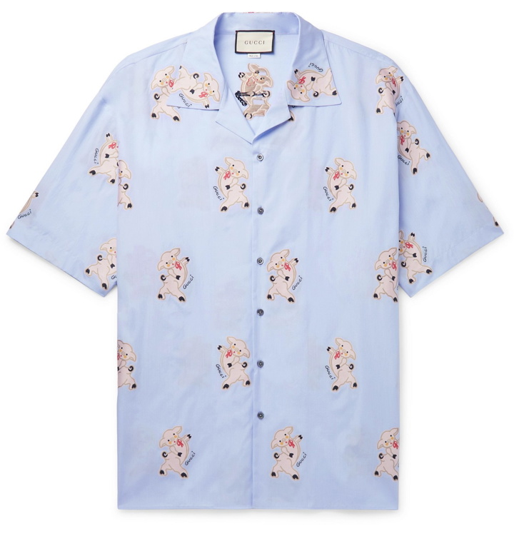 Photo: Gucci - Oversized Camp-Collar Embroidered Cotton Shirt - Blue