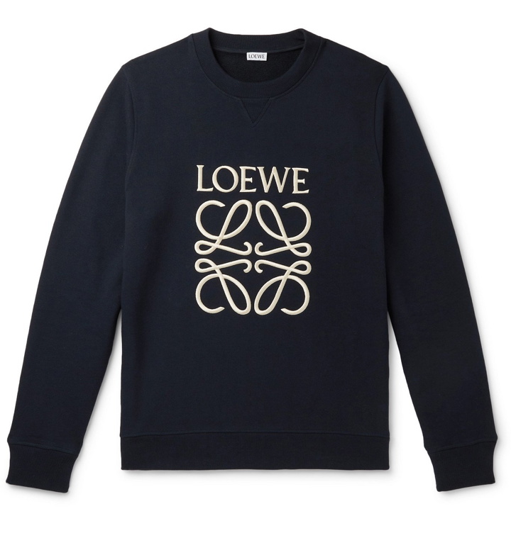 Photo: LOEWE - Slim-Fit Logo-Embroidered Loopback Cotton-Jersey Sweatshirt - Blue