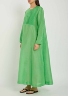 Tory Burch Pleated Linen and Silk-blend Midi Kaftan Dress Bright Green