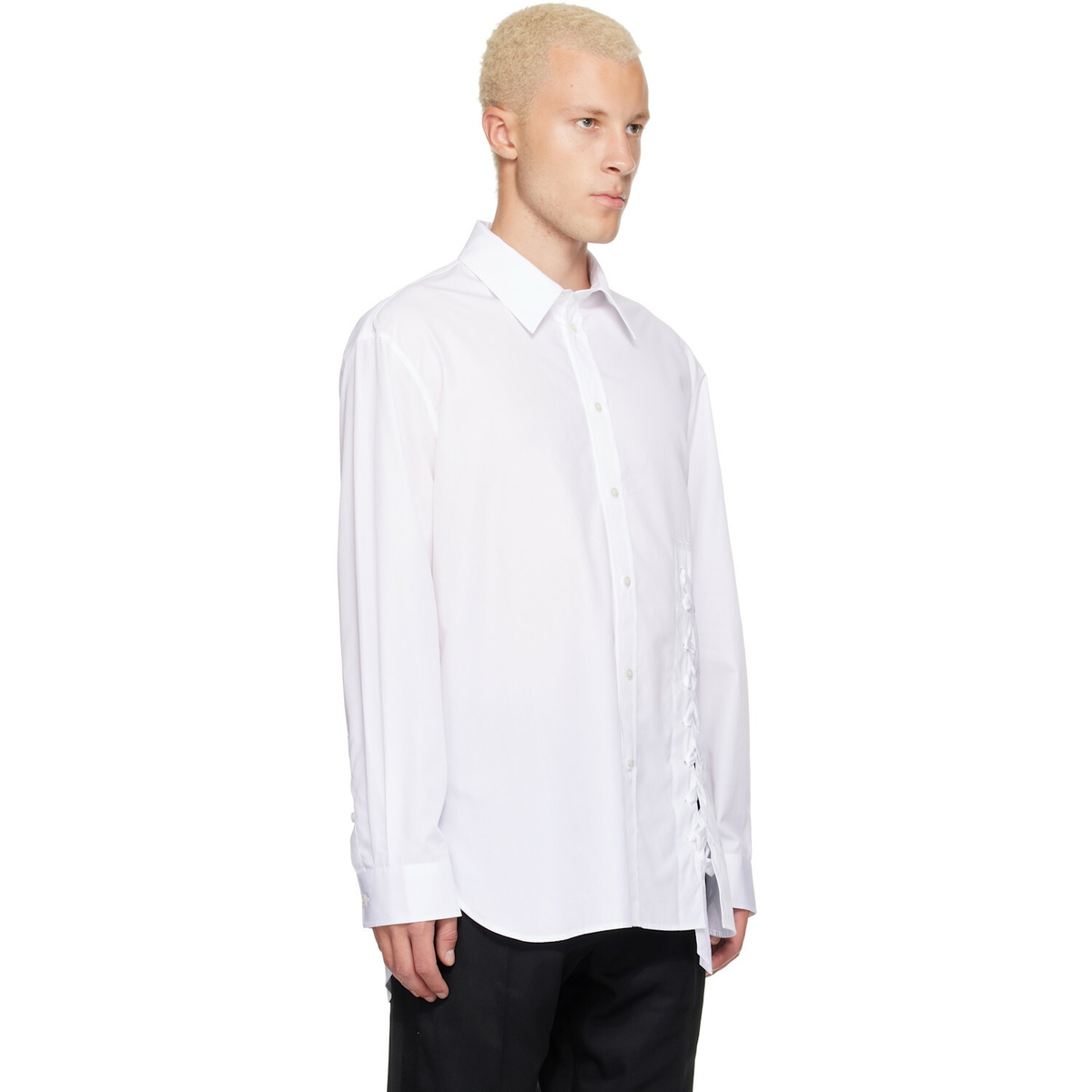 Simone Rocha White Lace Up Hem Easy Shirt