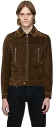 Saint Laurent Brown Suede Leopard Print Jacket