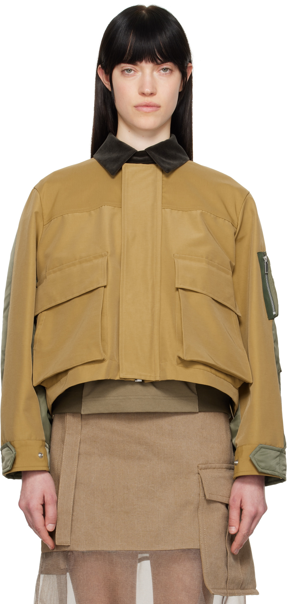 sacai Khaki & Tan Grosgrain & Nylon Twill Jacket Sacai