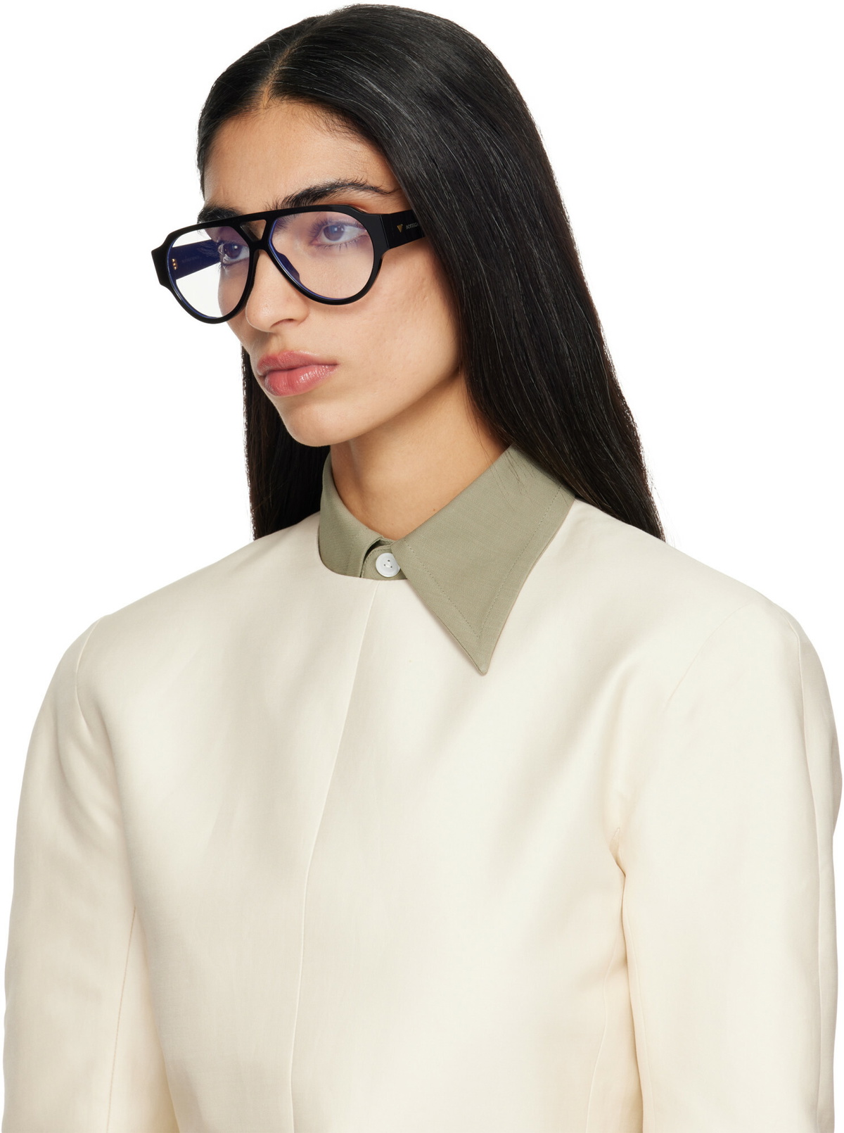 Bottega Veneta Black Soft Aviator Glasses