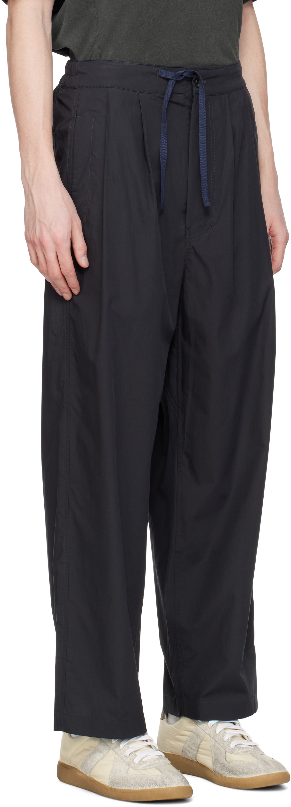 DOCUMENT Black Silky Cotton Tucked Trousers