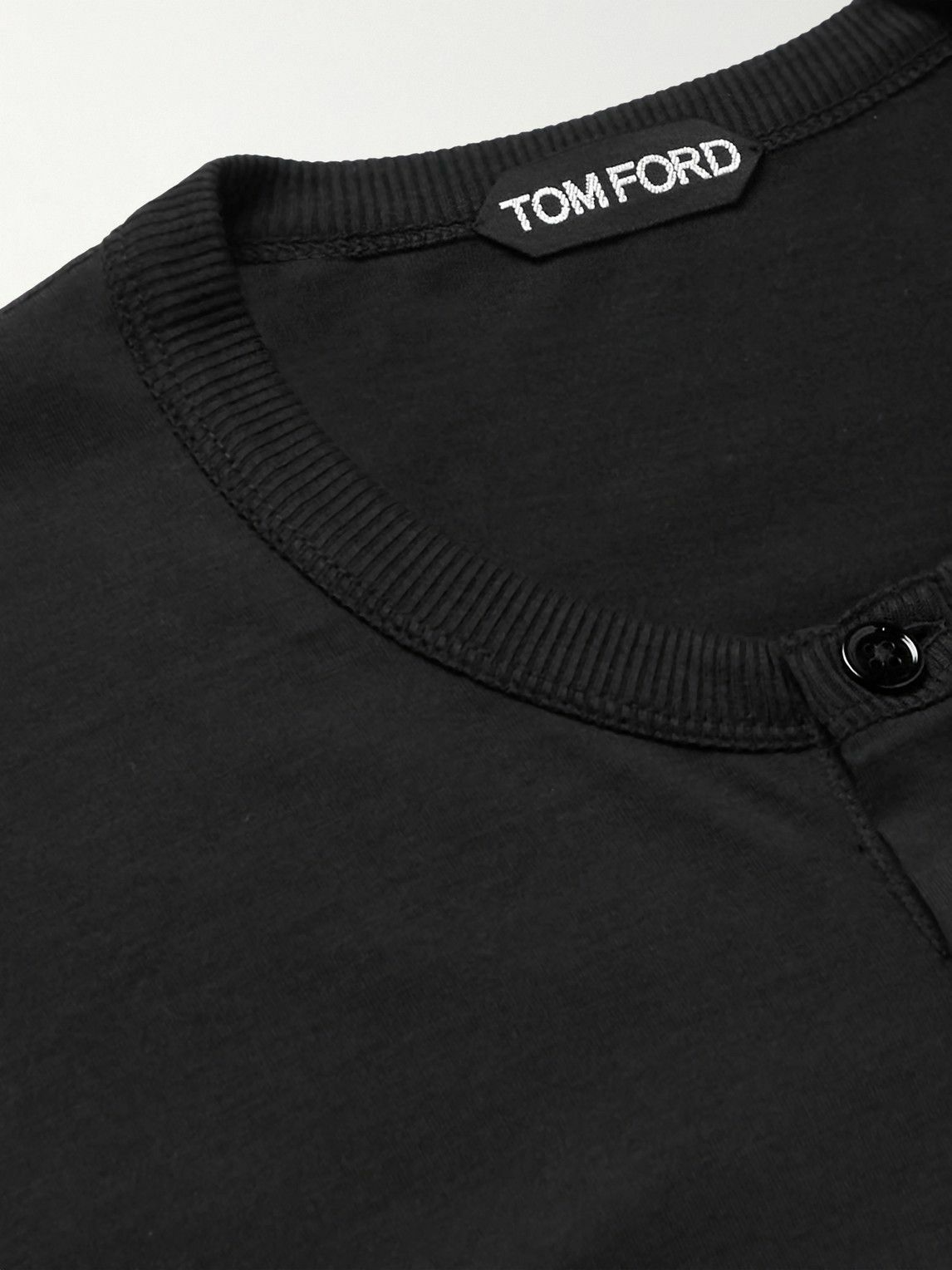 TOM FORD - Silk and Cotton-Blend Henley T-Shirt - Black TOM FORD