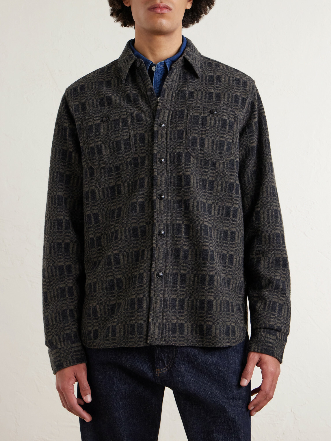 RRL - Wool-Blend Jacquard Overshirt - Black