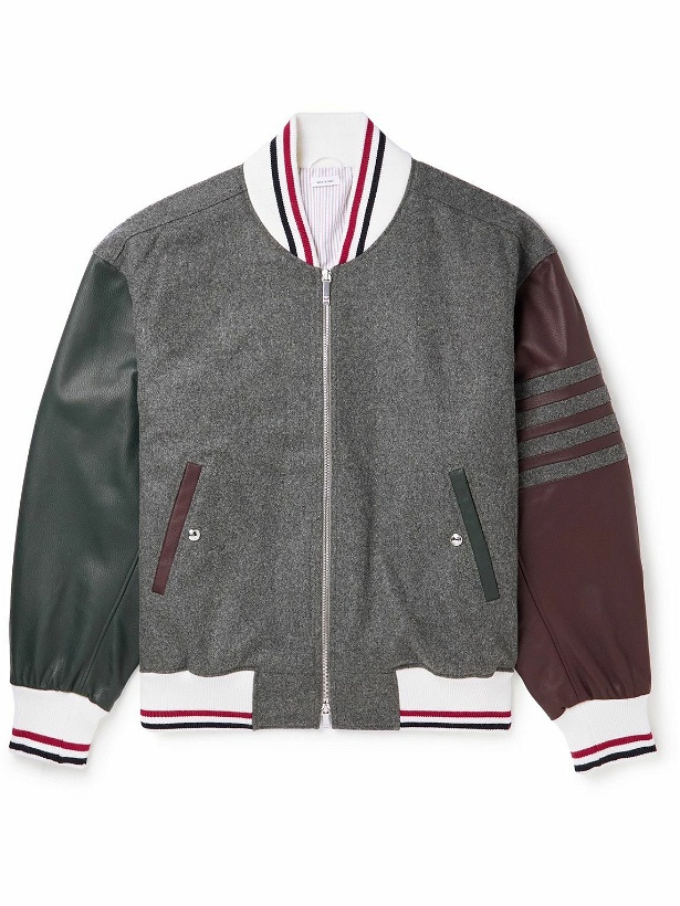 Photo: Thom Browne - Leather-Trimmed Merino Wool Down Bomber Jacket - Gray