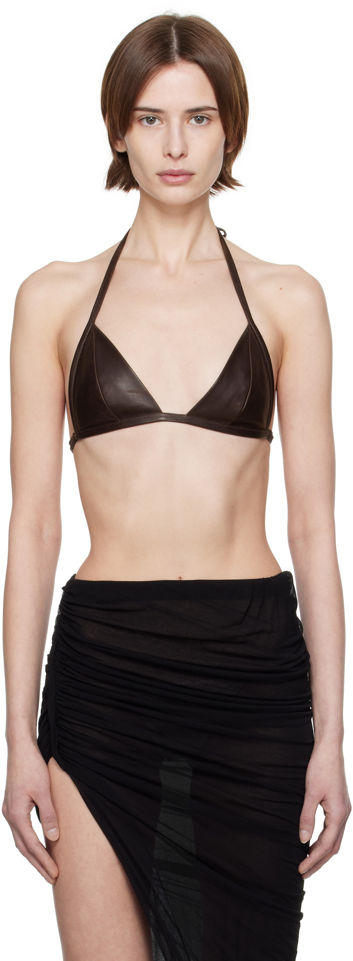 Rick Owens Brown Hollywood Waxy Lamb Leather Bra