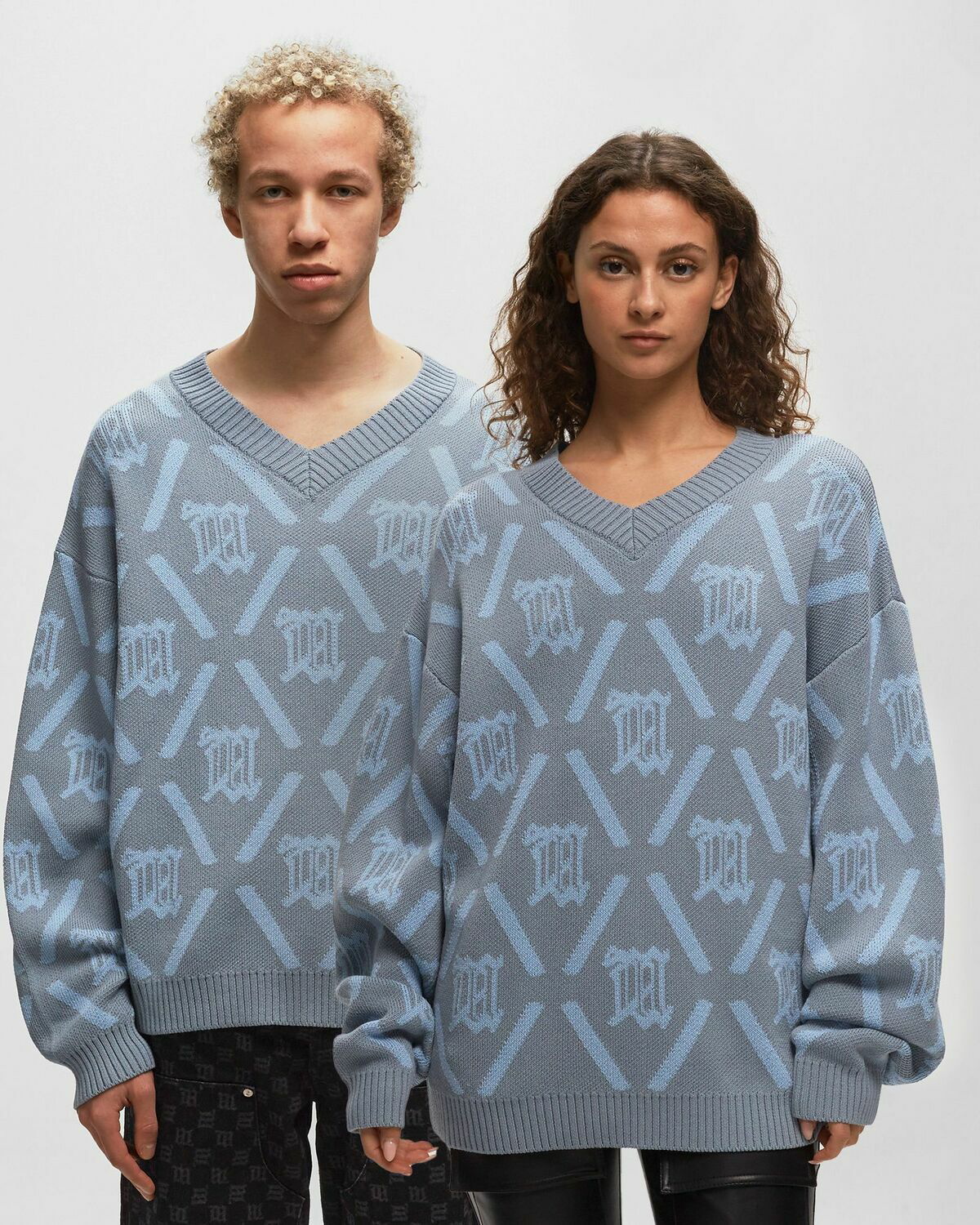 Misbhv M Argyle Knit Blue|Grey - Mens - Pullovers MISBHV